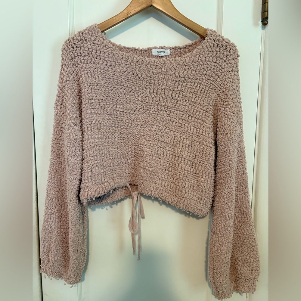 Hashtag Pink Textured Knit Cropped Sweater